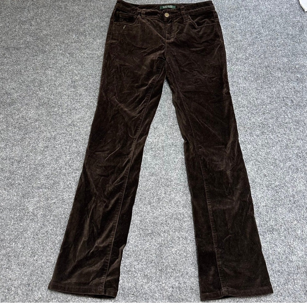 Lauren Ralph Lauren Pants Womens Size 2 Brown Corduroy Straight Leg Stretch Flaw